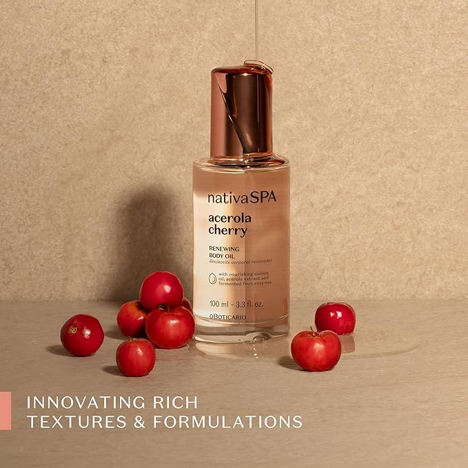 NATIVA SPA O BOTICÁRIO, Acerola Cherry Renewing Body Oil, Luminous Glow and Deep Hydration, 3.38 Ounce (100ml)