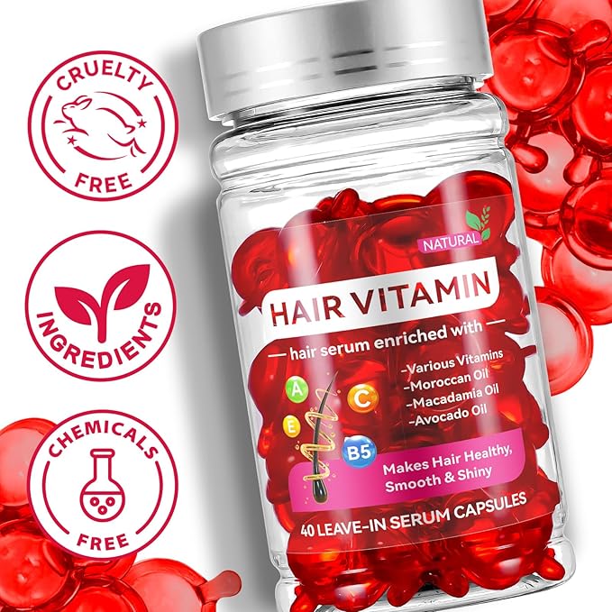 Hair Vitamin Serum Oil Capsule,Hair Treatment Serum with Vitamins A C E Pro B5 and Argan Macadamia Avocado Oils,No Rinse,and Safe for All Hair,For Men & Women(40PC)