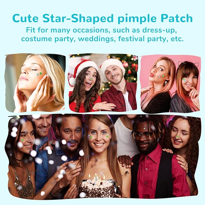 Star-Shaped Pimple Patch Hydrocolloid Acne Stickers with Tea Tree Oil + Salicylic Acid, Cover Dot for Acne Blemish, Pimples, Whiteheads, Zit, Draw out Oil & Impurities, 108 Dots, 12mm & 8mm
