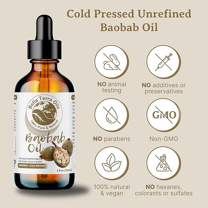 Bella Terra Oils Pure Baobab Oil – 1gallon, Ancient African Beauty Elixir for Hair & Skin, Radiance, Hydration