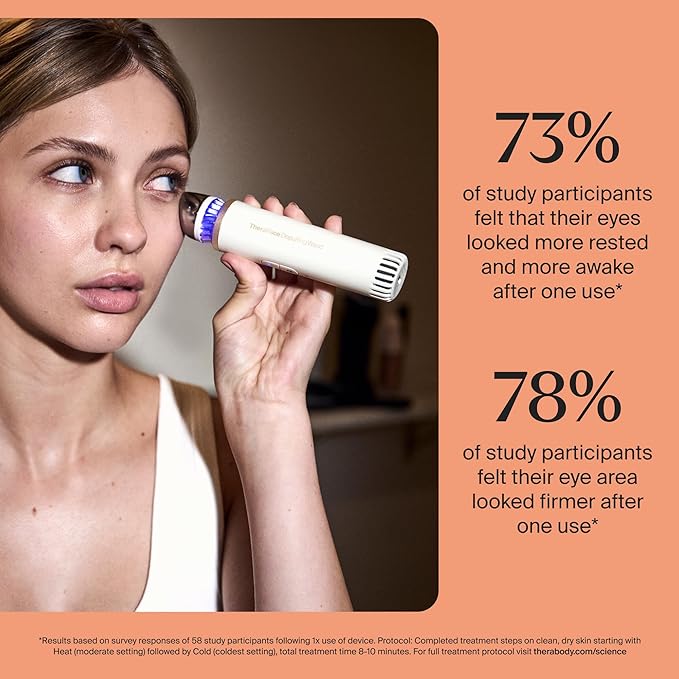 Therabody TheraFace Depuffing Wand – Cold and heat skincare treatment to depuff and glow; beauty wand, face roller and eye massager for dark circles and radiant skin, White