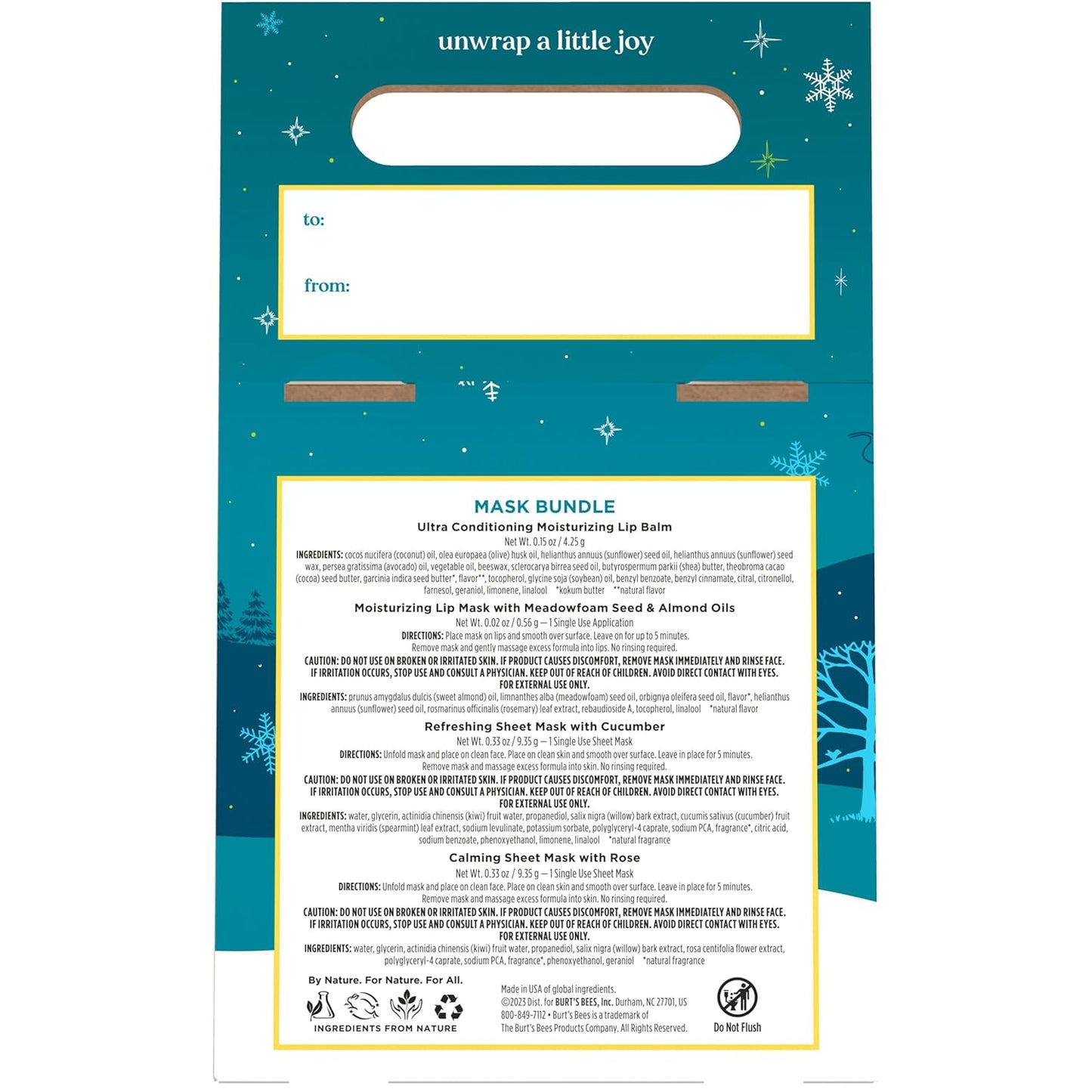 Burt’s Bees Mask Bundle Gift Set; , Ultra Conditioning Lip Balm and Moisturizing Lip, Refreshing Sheet and Calming Sheet Masks; Festive Packaging; 1 Gift Set (Pack of 6)