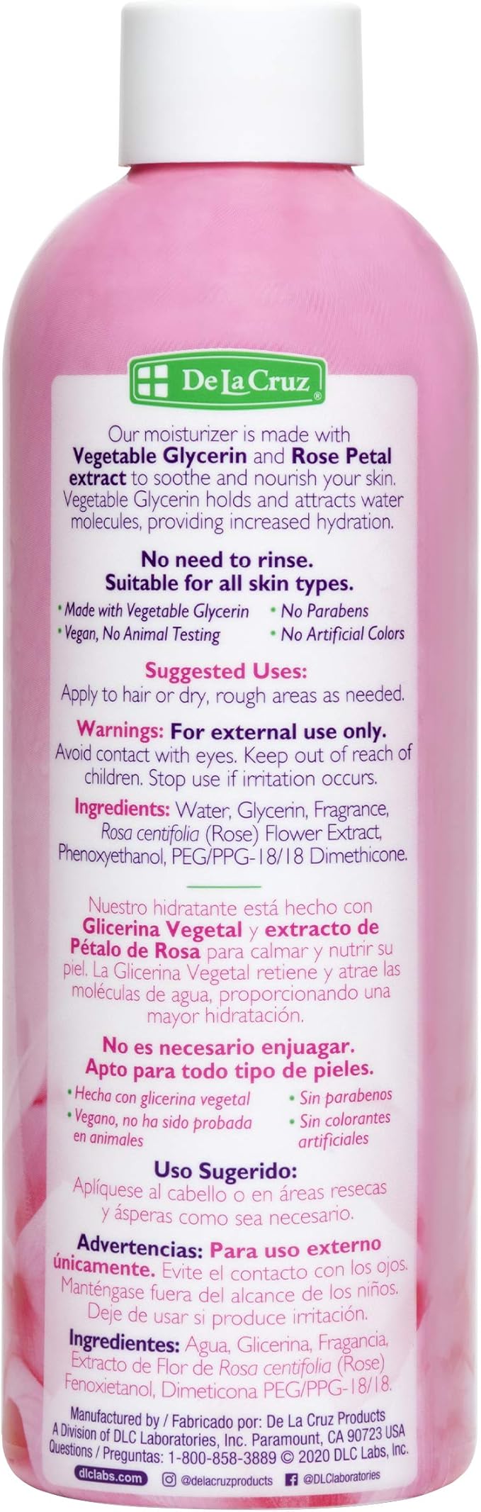 De La Cruz Rose Water and Glycerin for Face - Rosewater Facial Toner and Moisturizer for Skin and Hair 8 fl oz (236 mL) - 5 Bottles