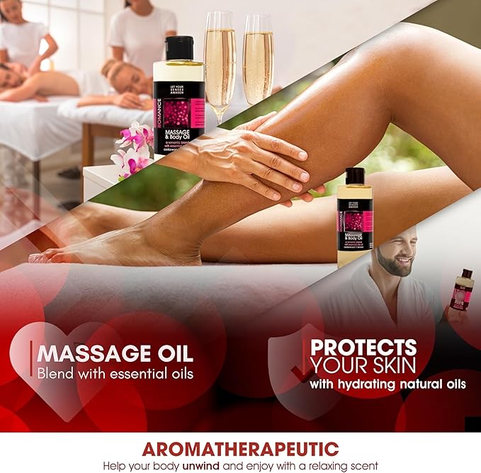 LOVE PLAY Set Massage Oil & Body Oil Set with a Blend of Cedarwood & Lemon Essential Oils – Relaxing Aromatherapy for Skin & Body Care