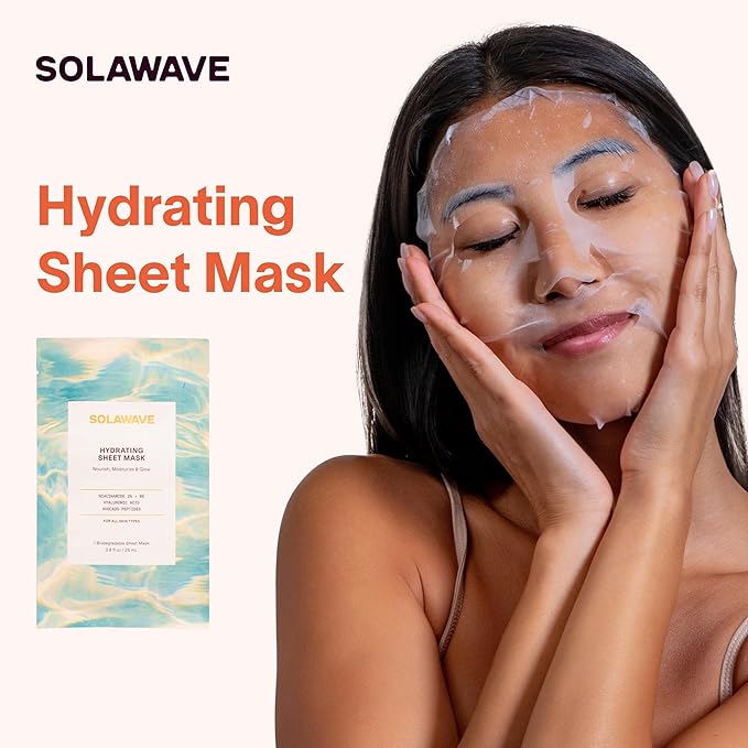 Solawave Hydrating Sheet Mask, Anti Aging Face Mask with Niacinamide, Hydrating Face Mask with Hyaluronic Acid, Moisturizing Face Masks (5 Pack)