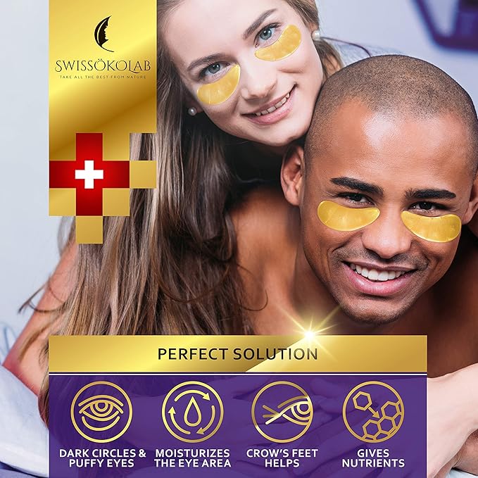 SWISSÖKOLAB Double Chin Reducer V Line Lifting Mask Face Slimming + Under Eye Patches For Puffy Eyes 24k Gold Eye Mask For Dark Circles And Puffiness Collagen Eye Gel Pads…