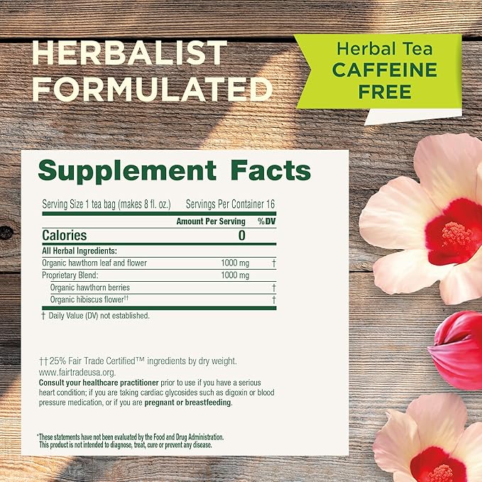 Traditional Medicinals Tea, Organic Hawthorn & Hibiscus, Promotes Heart Health, 16 Tea Bags