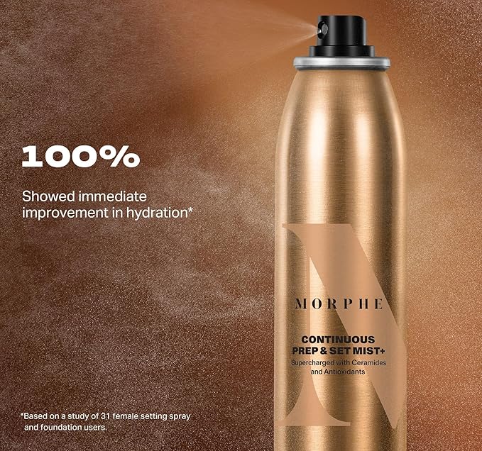 Morphe Continuous Prep & Set Face Mist - Hydrating Setting Spray for Makeup & Skin Prep - Enriched with Ceramides and Antioxidants for a Radiant Finish (2.8 oz)
