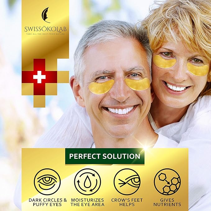 SWISSÖKOLAB Double Chin Reducer V Line Lifting Mask Face Slimming + Under Eye Patches For Puffy Eyes 24k Gold Eye Mask For Dark Circles And Puffiness Collagen Eye Gel Pads