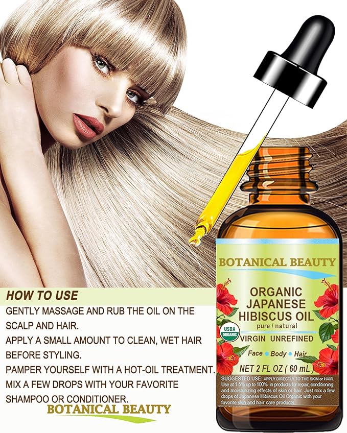 Botanical Beauty Organic HIBISCUS OIL (Hibiscus Sabdariffa) JAPANESE 100 Pure Natural VIRGIN UNREFINED COLD PRESSED Anti Aging, Vitamin E oil for FACE, SKIN, HAIR GROWTH 2 Fl.oz.- 60 ml