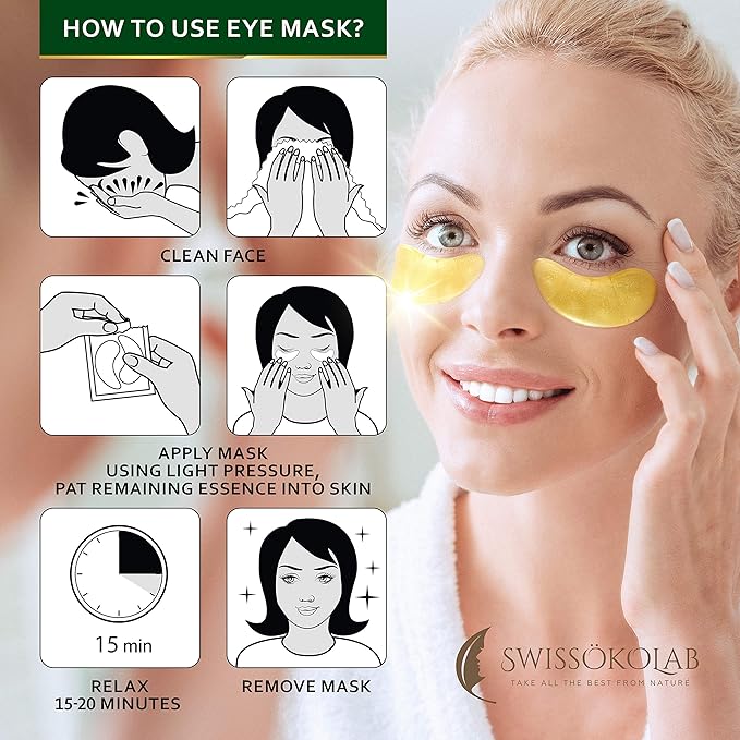 SWISSÖKOLAB Double Chin Reducer V Line Lifting Mask Face Slimming + Under Eye Patches For Puffy Eyes 24k Gold Eye Mask For Dark Circles And Puffiness Collagen Eye Gel Pads