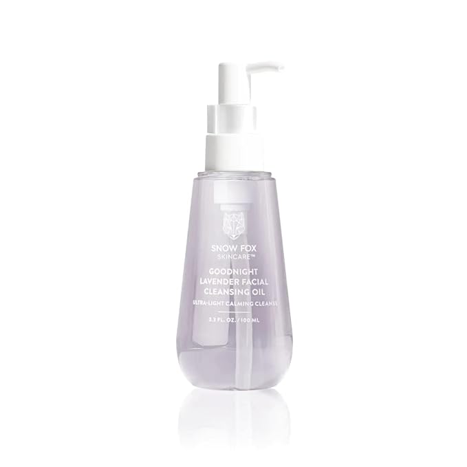 Snow Fox Skincare Goodnight Lavender Facial Cleansing Oil - Multi-Ceramide French Lavender & Coconut Essence Serum Bundle