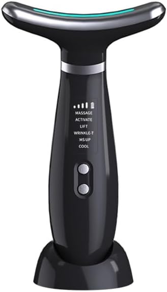 Facial Massager -7 Color Red-Light-Therapy for Face and Neck for Wrinkles, Double Chin, Vibrating Facial Massager with Thermals (Black5)