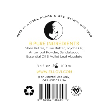 All-Natural Unisex Body Butter - Noir Blanc - Pure Enough to Eat - Made With Just 6 Vegan Ingredients - 100% Plant-Based Hydrating Moisturizer For Naturally Healthy Skin (3.4 fl. oz/100ml)