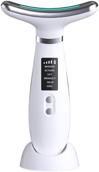 Facial Massager -7 Color Red-Light-Therapy for Face and Neck for Wrinkles, Double Chin, Vibrating Facial Massager with Thermals (White9)