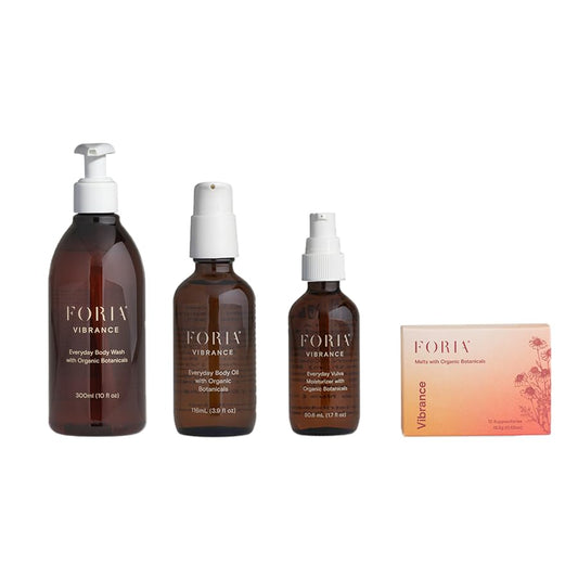 Foria Midlife Magic Set | Organic, All-Natural Feminine Skincare for Ever-Evolving Skin | Body Wash + Body Oil + Vulva Moisturzer + Vibrance Melts