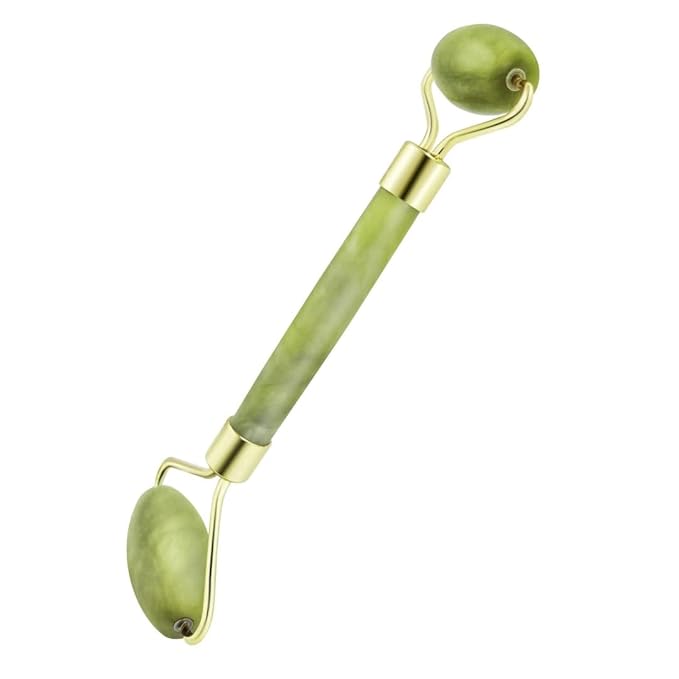 3 in 1 Ficial Face Ice Jade Roller and Gua Sha Tool, 100% Natural Real Jade Anti-Wrinkle Face Eye Neck Massager Tool, Reduce Wrinkles, Puffiness, Migraine, Redness, Pain and Injury (Purple)