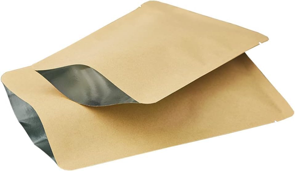 FERENLI 100 Pieces 7.9x11.8 inch (Usable Size 7.3x11 inch) Kraft Paper Open Top Vacuum Sealable Bags Mylar Foil Heat Seal Pouches for Sample Food Storage Packaging with Tear Notches