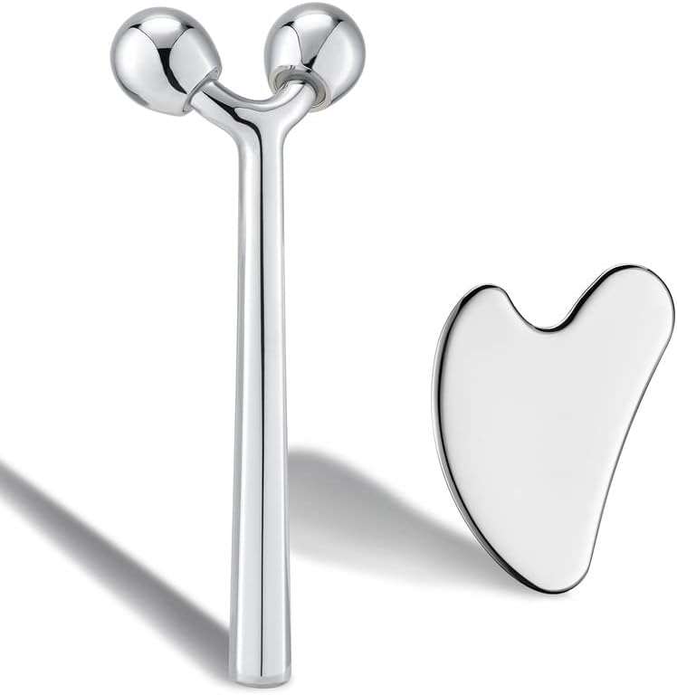 Tekson Facial Roller Massager, 3D Metal face Massage GuaSha Tool for Eye Reduce Puffiness, Face Lift, Anti-Aging, Skin Tightening