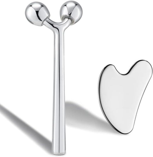 Tekson Facial Roller Massager, 3D Metal face Massage GuaSha Tool for Eye Reduce Puffiness, Face Lift, Anti-Aging, Skin Tightening