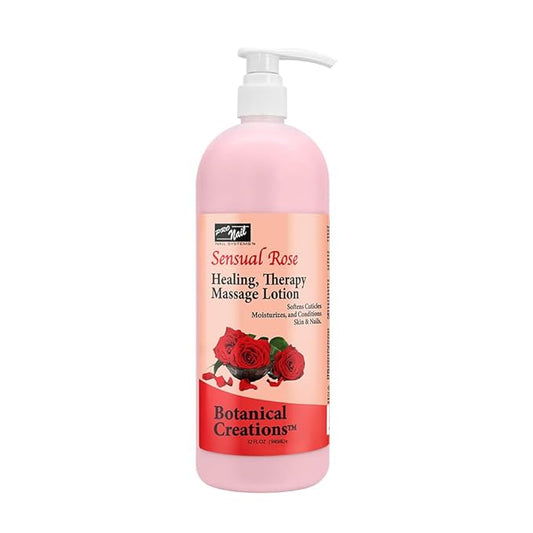 PRO NAIL - Healing Therapy Massage Lotion - Professional Pedicure, Body and Hot Oil Manicure, Infused with Natural Oils, Vitamins, Panthenol and Amino Acids (Sensual Rose, 32 Oz)
