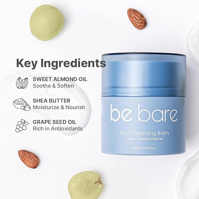 Bebare Twist Cleansing Balm with Hygienic Twist Dispenser: Cleanser for Heavy Makeup Removal & Hydrating Facial Wash for All Skin Types. Korean Vegan Skincare with Natural Oils, 1.69 Fl Oz