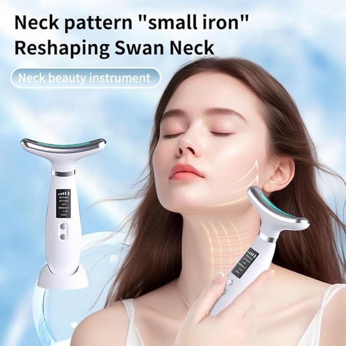 Facial Massager -7 Color Red-Light-Therapy for Face and Neck for Wrinkles, Double Chin, Vibrating Facial Massager with Thermals (White9)