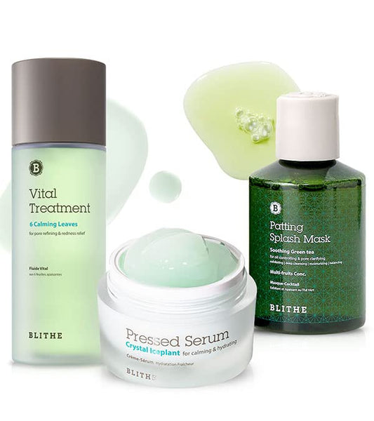 Blithe Soothing Trio Skincare Set for Sensitive Skin - Korean Skin Calming Self Care Gifts for Women for Instant Redness Relief for Face