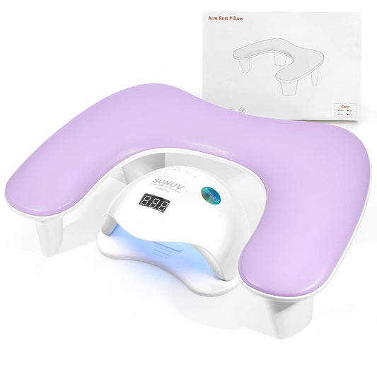 LIONVISON Arm Rest for Nails Tech, U Shaped Manicure Nail Arm Rest Pillow Cushion, PU Leather Nail Hand Rest Stand for Acrylic Nail Art Tech, Purple