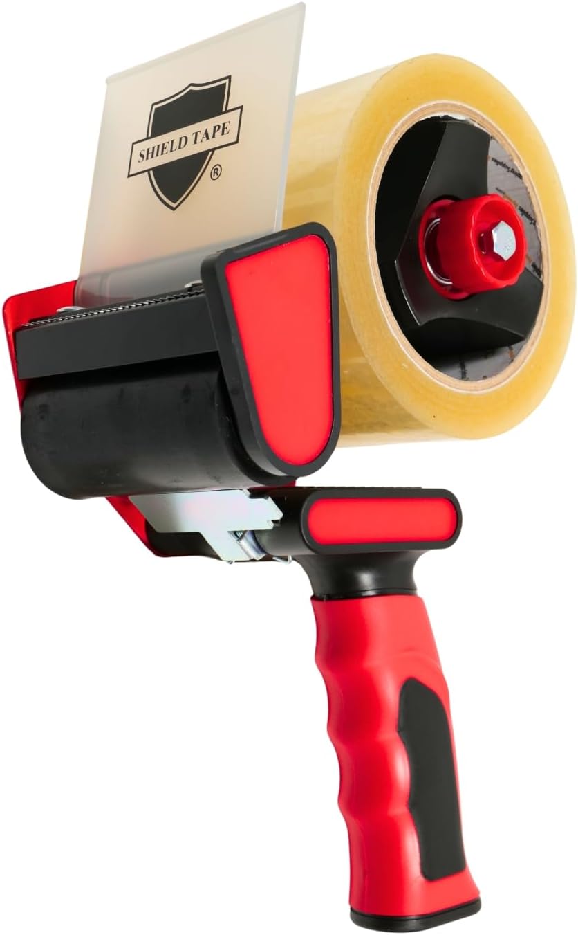 PSBM Heavy Duty Packing Tape Dispenser, 3 Inch Wide, 1 Count, Sealing Cutter, Magnetic Retractable-Blade Tape-Gun Dispenser Used for Warehouse Storage Packaging