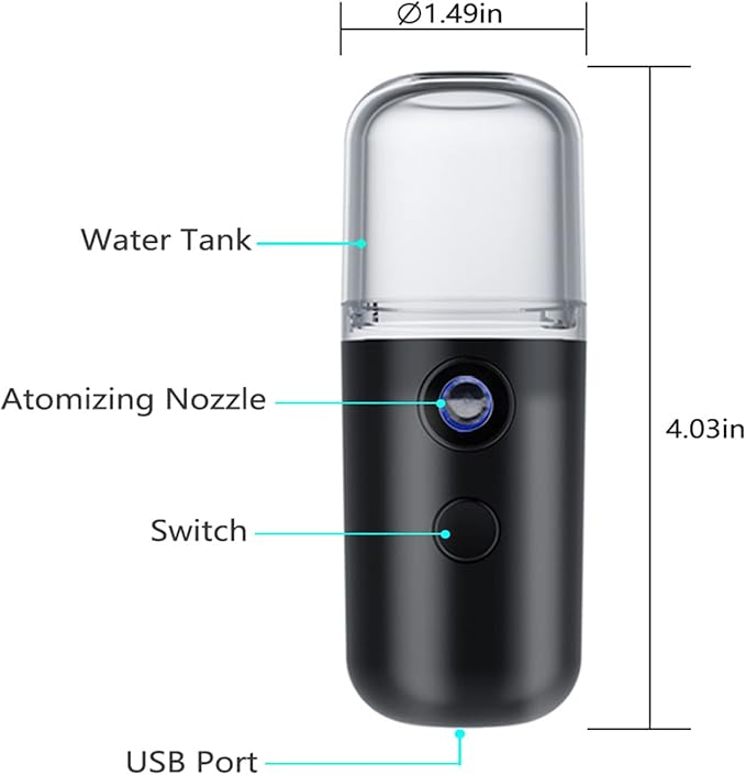 Kingsmile Nano Facial Mister,Moisturizing Nano Mist Sprayer, Portable Mini Nano Mister, Handy Lash Mister for Eyelash Extensions, Face Mister with 1OZ /30ML Visual Water Tank Black