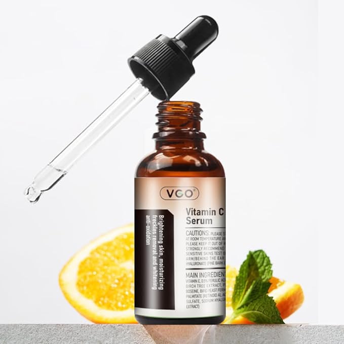VGO Vitamin C Vitamin E Facial Serum 1.01oz + Eye Repair Cream for Dark Circles & Puffiness 0.5oz