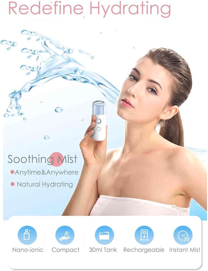 GIVERARE Nano Facial Steamer, Handy Mini Mister, USB Rechargeable Mist Sprayer, 30ml Visual Water Tank Moisturizing&Hydrating for Face, Daily Makeup, Skin Care, Eyelash Extensions-Blue
