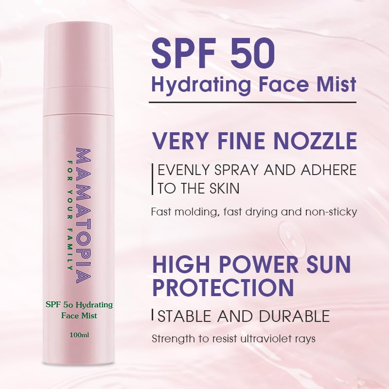 MAMATOPIA's Skin Care Extra Strength Hydrating Oil-Free, paraben-free, Non-Irritating, Natural Mineral Sunscreen Mist, SPF 50, Fresh Aloe scent