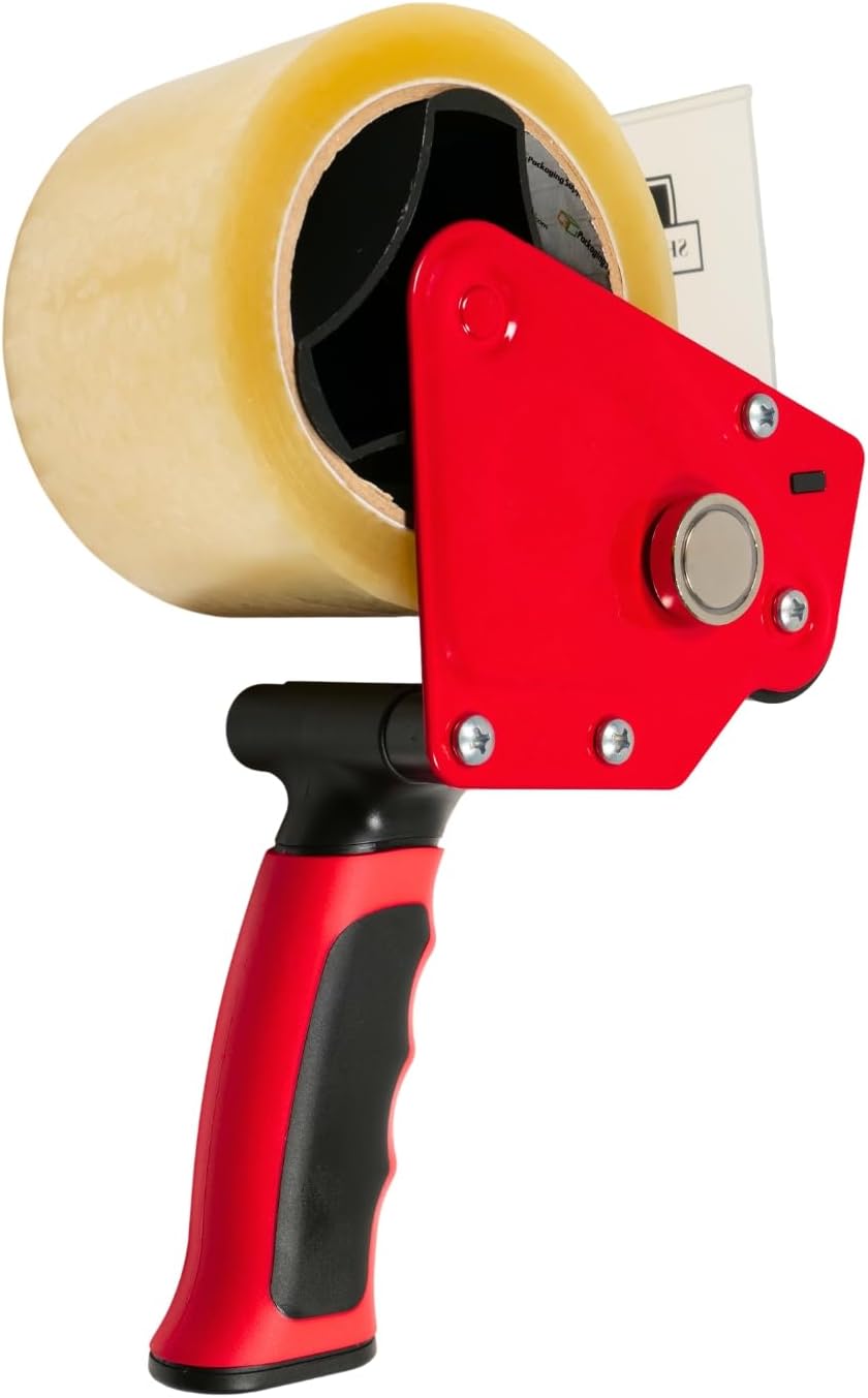 PSBM Heavy Duty Packing Tape Dispenser, 3 Inch Wide, 1 Count, Sealing Cutter, Magnetic Retractable-Blade Tape-Gun Dispenser Used for Warehouse Storage Packaging
