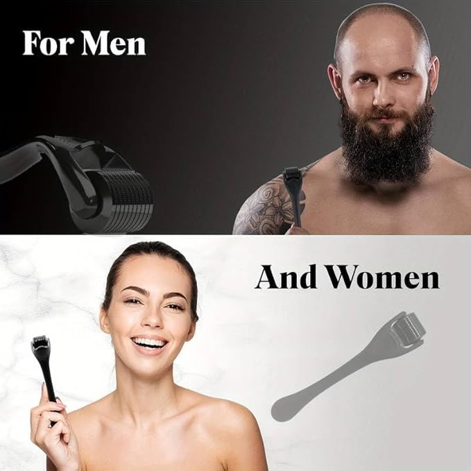 540 Titanium Derma Roller For Face Hair Beard，Scalp Derma Roller， Beard Microneedle Roller，Personal Use Microneedling Roller Microdermabrasion Cosmetic Beauty Instrument For Men Women（Black 1.o）