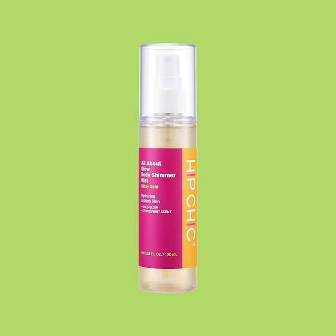 All About Glow BODY SHIMMER MIST – GLITZY GOLD Gold pearl shimmer oil spray