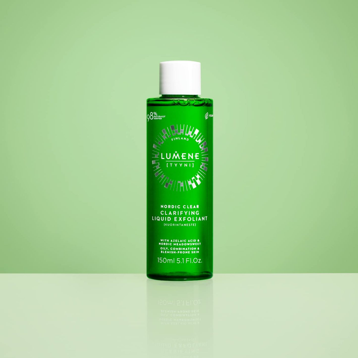 Lumene Nordic Clear [Tyyni] Clarifying Liquid Exfoliant - Gentle Daily Exfoliant for Oily, Combination, & Blemish-Prone Skin - Azelaic Acid, Nordic Meadowsweet Herb, Arctic Rose (5.1 fl oz)