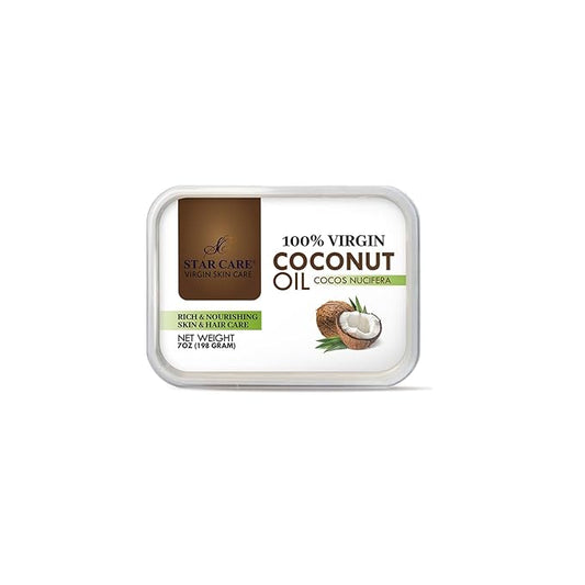 Star Care Virgin Coconut Oil (7oz/198g) Grade A Pure Natural Unrefined Fresh Moisturizing, Ideal for Dry and Cracked Skin. It can be used in Body, Hair and Face.