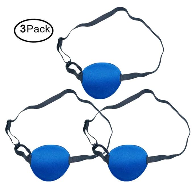 Soochat 3 Pack Eye Patch Strabismus Adjustable Eye Patch Eye Mask Buckle Adults and Kids Blue