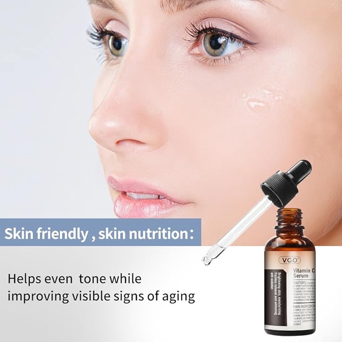 VGO Vitamin C Vitamin E Facial Serum 1.01oz + Eye Repair Cream for Dark Circles & Puffiness 0.5oz