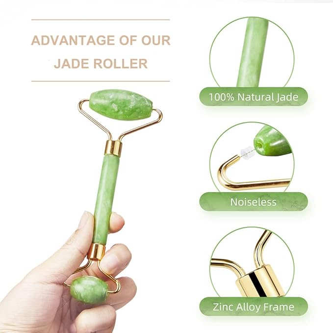 3-in-1 Natural Jade Roller and Gua Sha Set for Face and Eye Ice Roller Facial Cooling Massage Roller (Light Blue Ice Roller + Jade Roller + Gua Sha)