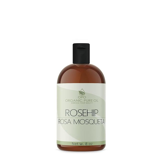 OPO Rosehip Oil - 8 oz - Pure, Unrefined, Non GMO, Cold Pressed, Vegan Carrier Oil for Face, Hair, Skin, Nails, Body Aging Skin Beard Locs Mustache Lashes - Packaging May Vary