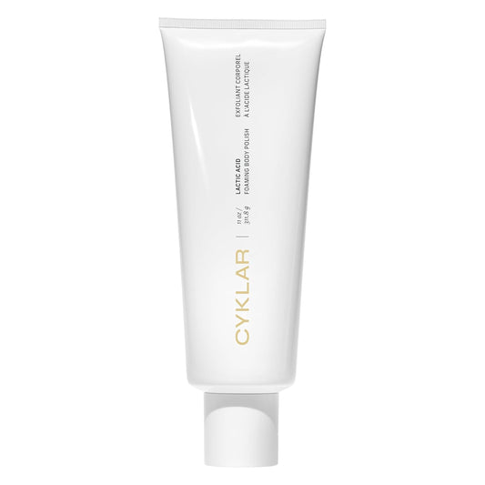 Cyklar Lactic Acid Foaming Body Polish – Exfoliating Body Wash with Chemical & Physical Smoothers – Includes Glycerin Hydration, Mandelic Acid & Volcanic Pumice. Fragrance-Free, 11 fl oz