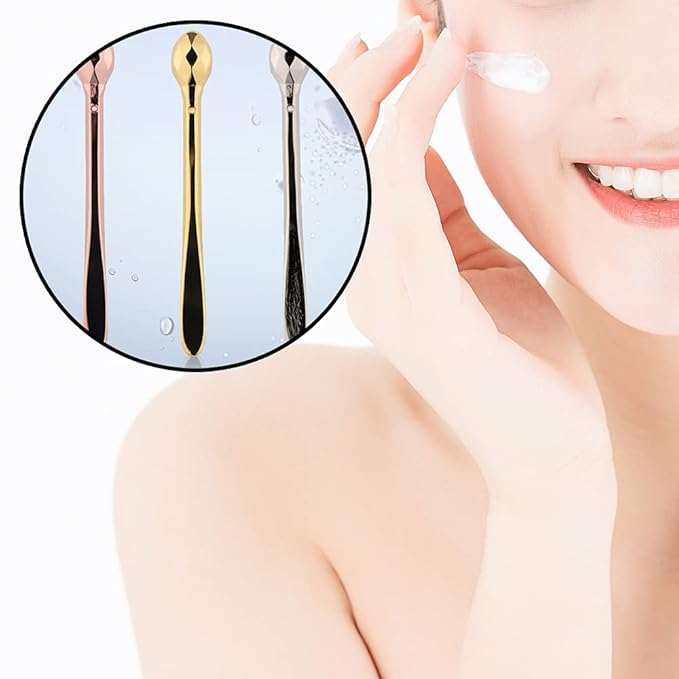3 Pcs Eye Cream Applicator Wand Sticks Metal Eye Cream Spoon Cosmetics Spoon Applicators Anti-wrinkle Anti-aging Eye Massagers for Girls Women（gold，rose gold，silver）