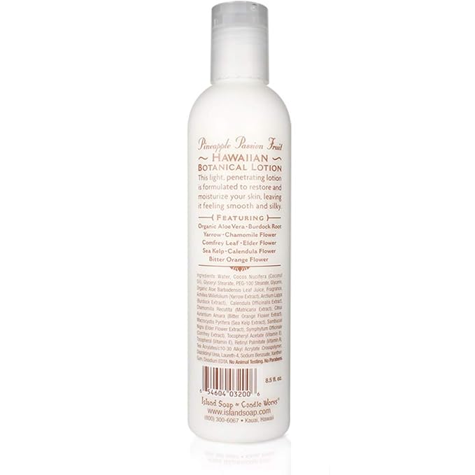 Island Soap and Candle Works Pineapple Scented Body Lotion for Men and Women, Paraben Free Body Moisturizer - Hydrating Hawaiian Skincare - Pineapple Passion Fruit - 8.5 Fl Oz Bottle
