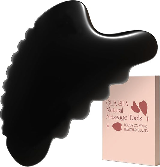 Gua Sha Facial Tools, Natural Bian Stone Gua Sha Jade Massage Tool, Body Gua Sha Stone with Comb, Large GuaSha Set for Traditional Acupuncture Therapy(Wave-Edge)