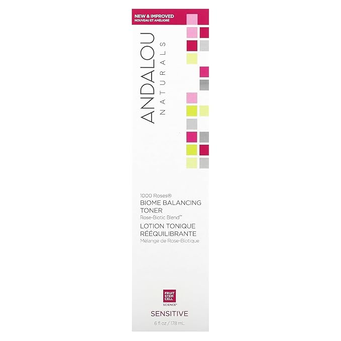 Andalou Naturals Toner, 1000 Roses Biome Balancing Facial Toner, Refreshing & Gentle on Sensitive Skin, Rose-Biotic Blend to Help Protect & Strengthen Skin Barrier, 6 Fl Oz Spray