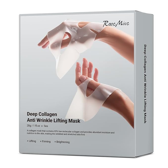 Rosemine Deep Collagen Anti-Wrinkle Lifting Overnight Mask Facial sheet masks with low molecular weight collagen for lifting, firming, and moisturizing 5 Packs