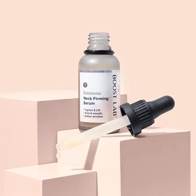 BOOST LAB Edelweiss Neck Firming Serum - Reduce Neck Wrinkles & Neck Ageing - Lifts & Smooths Crepe-Like, Sagging Skin - Paraben Free, Sulphate Free, Fragrance Free - 30 ml (1 fl oz)